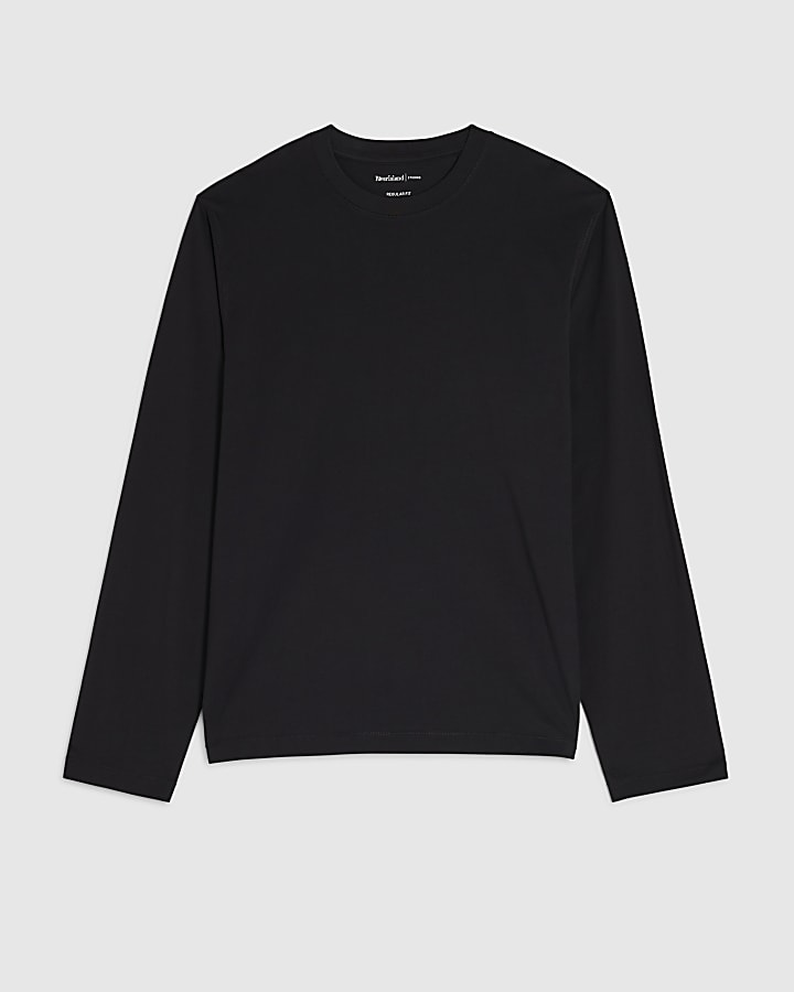 Black Regular Fit Cotton Long Sleeve T-Shirt