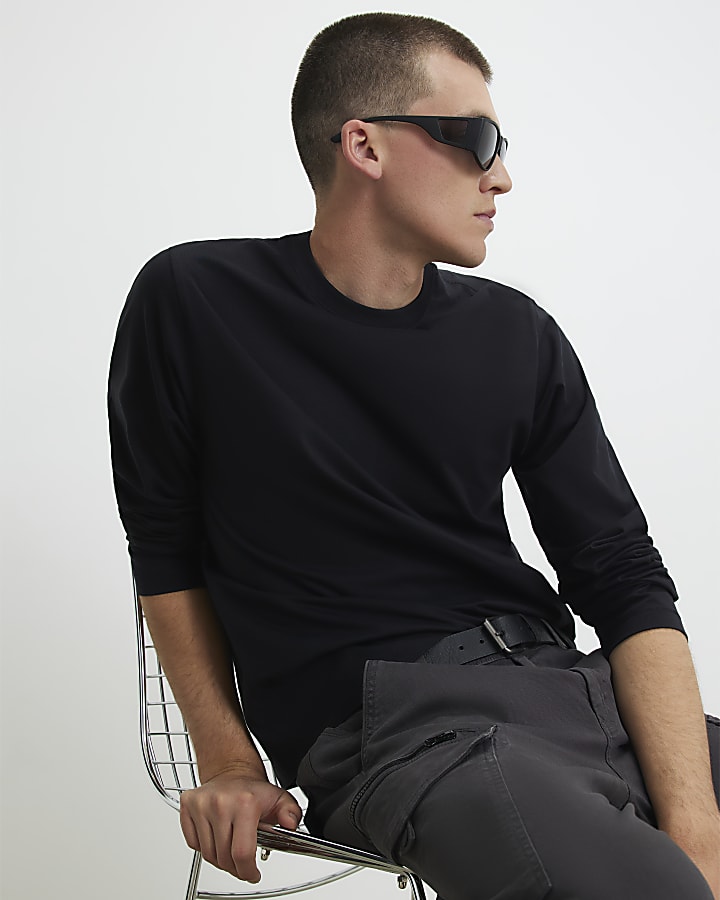 Black Regular Fit Cotton Long Sleeve T-Shirt