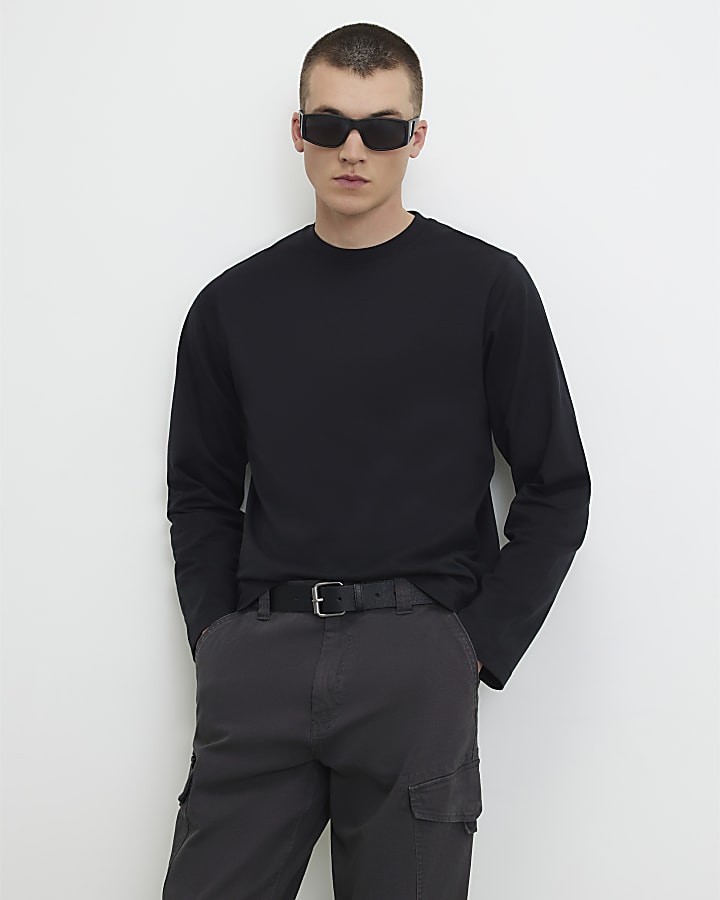 Black Regular Fit Cotton Long Sleeve T-Shirt