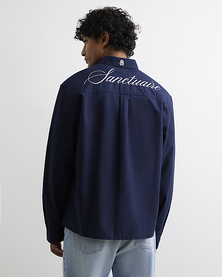 Navy Cotton Embroidered Sanctuaire Shirt