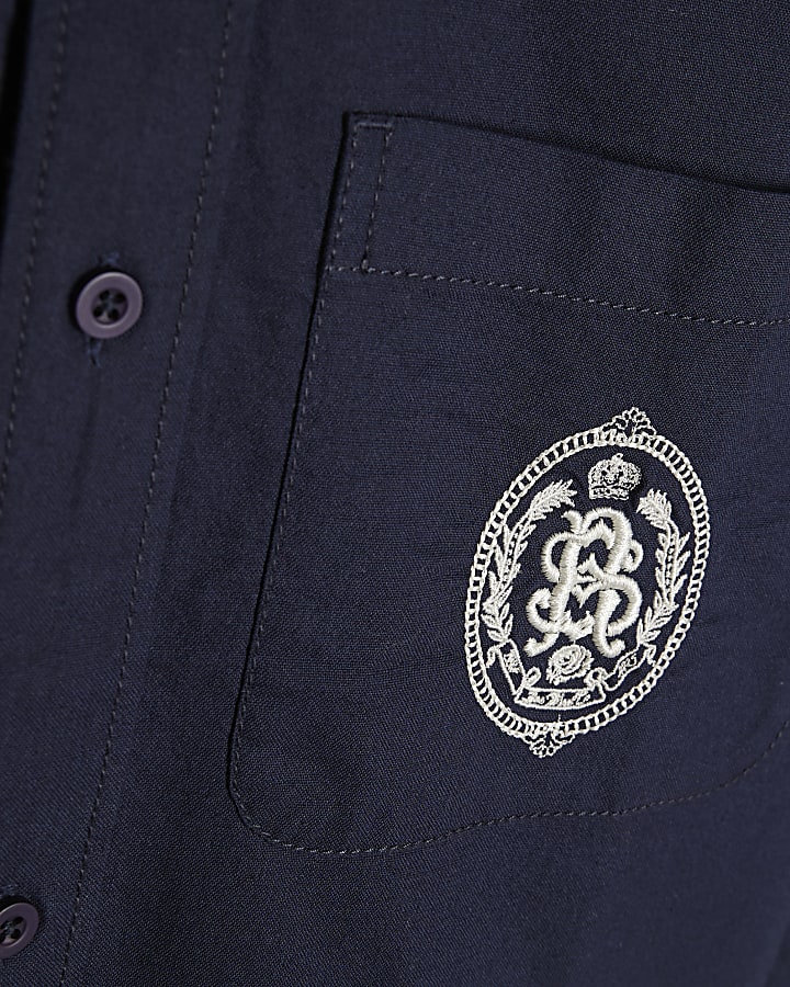 Navy Cotton Embroidered Sanctuaire Shirt