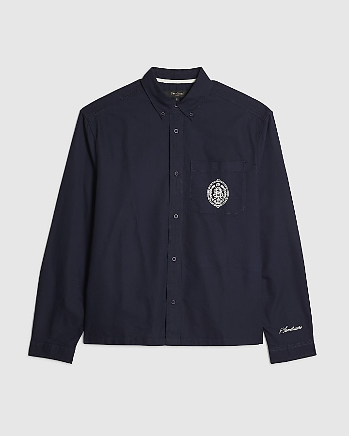 Navy Cotton Embroidered Sanctuaire Shirt