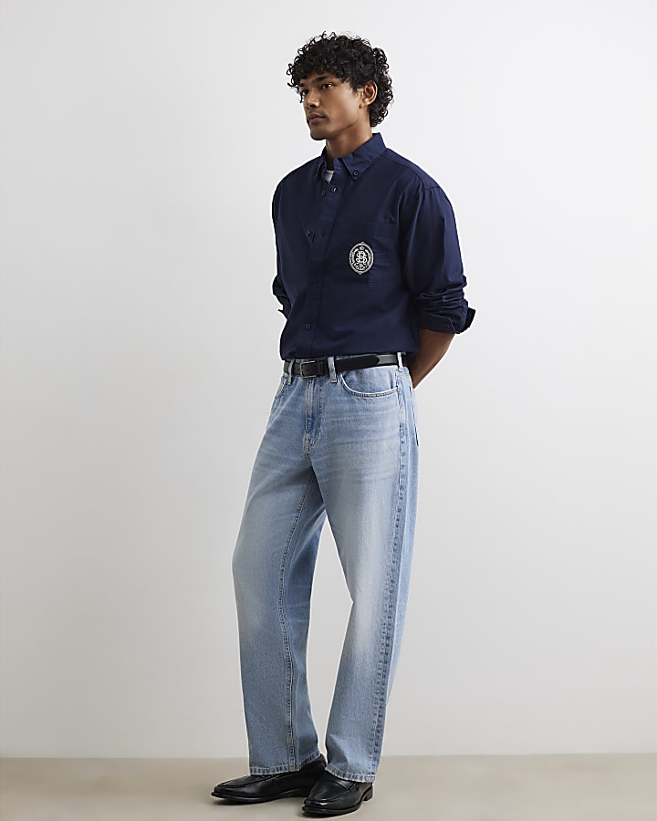 Navy Cotton Embroidered Sanctuaire Shirt
