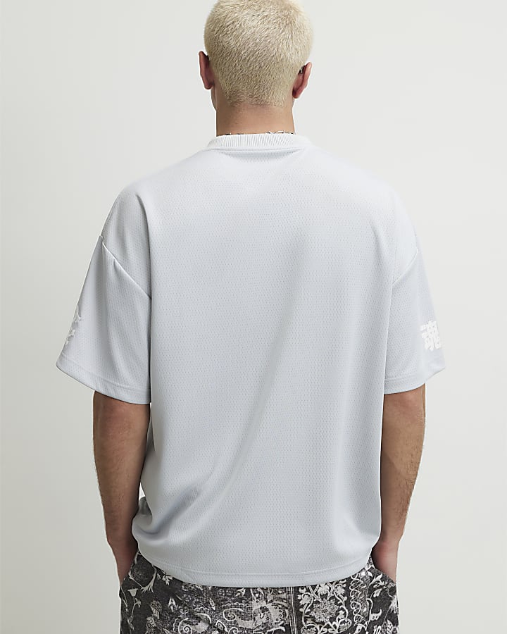 Grey Oversized Fit Mesh Kanazaki T-Shirt