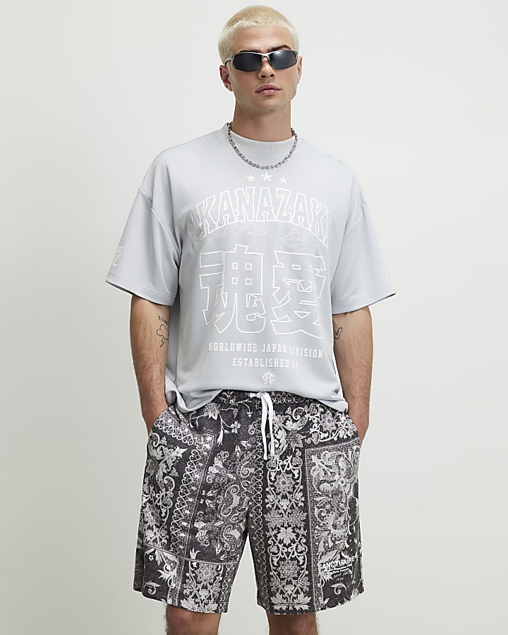 Grey Oversized Fit Mesh Kanazaki T-Shirt