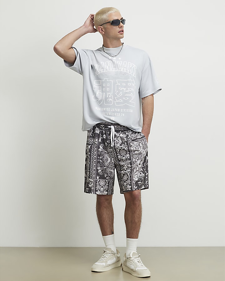 Grey Oversized Fit Mesh Kanazaki T-Shirt