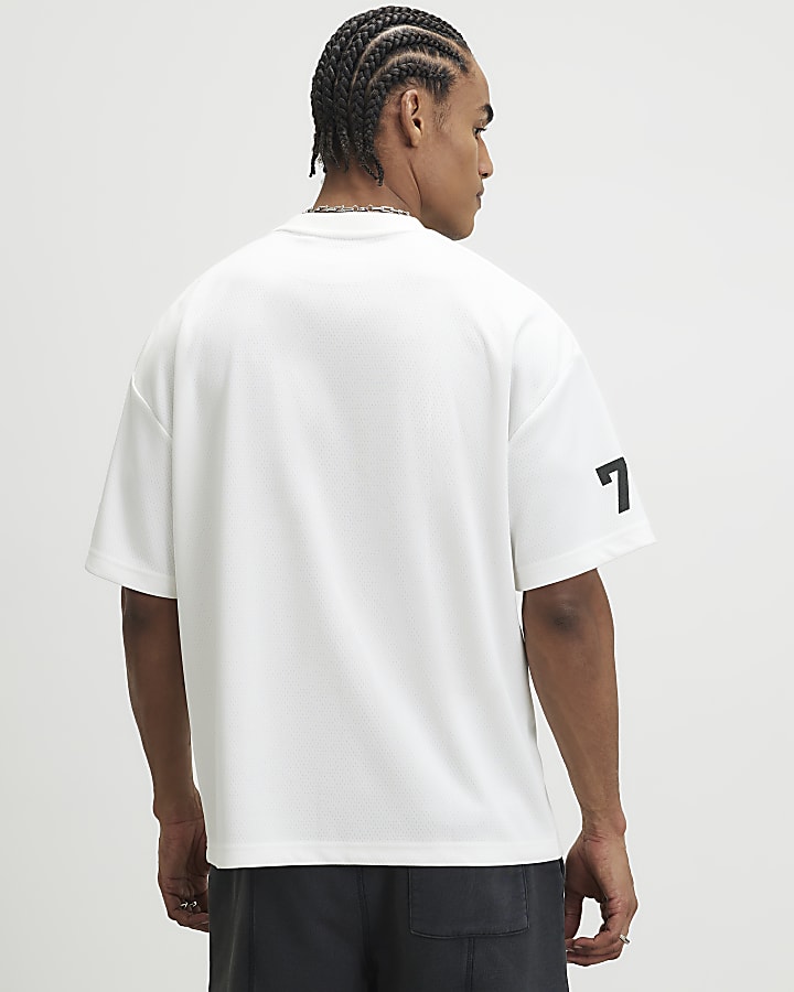 White Oversized Fit Mesh 76 Division T-Shirt