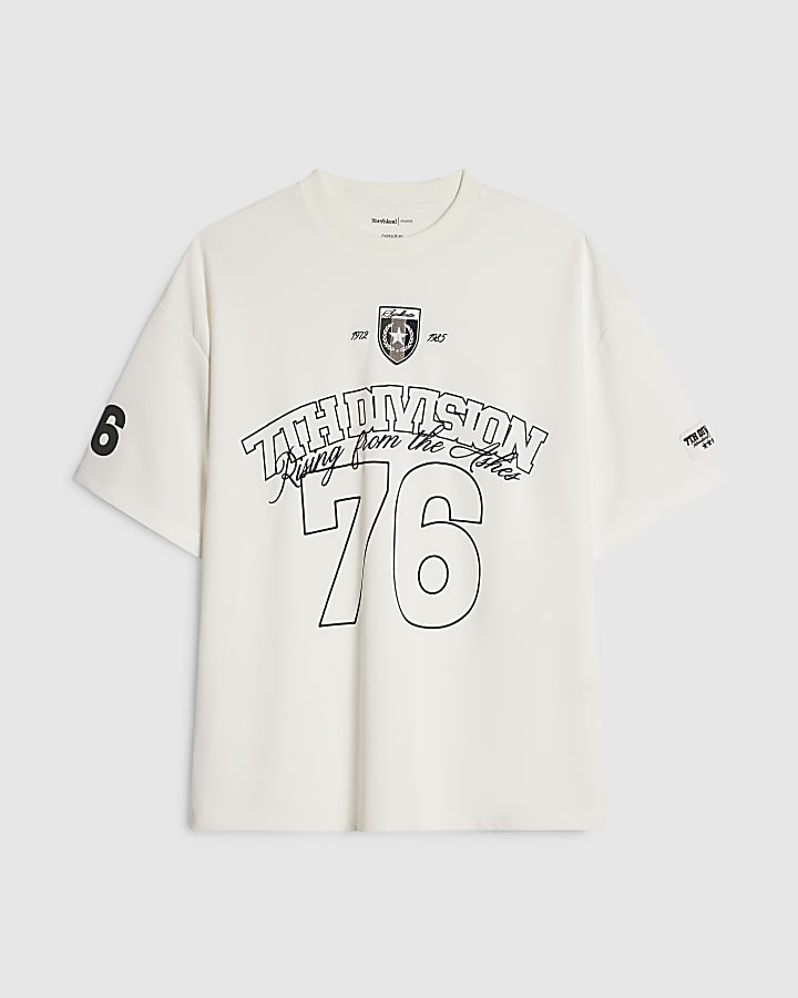 White Oversized Fit Mesh 76 Division T-Shirt
