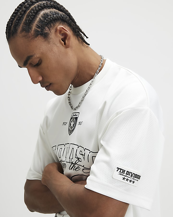 White Oversized Fit Mesh 76 Division T-Shirt