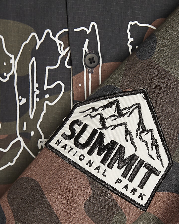 Brown Cotton Camouflage Hooded Shirt