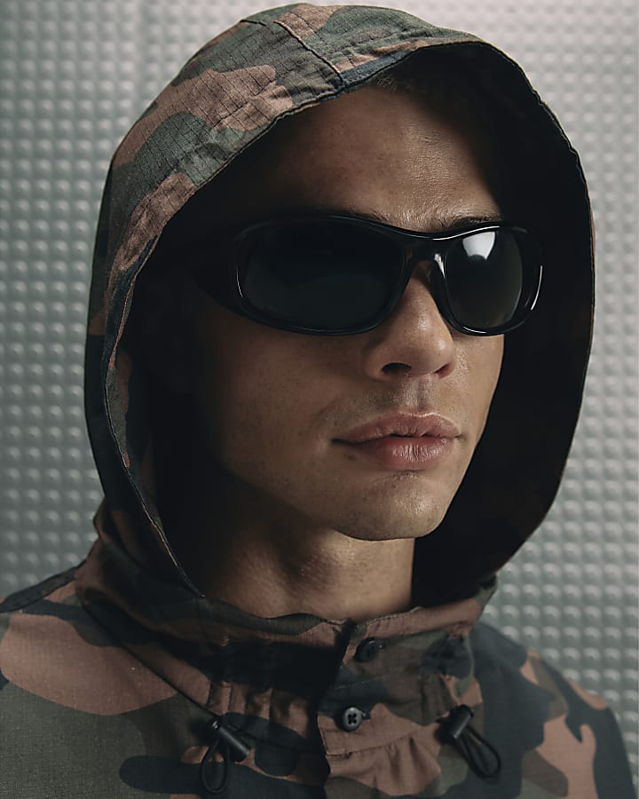 Brown Cotton Camouflage Hooded Shirt
