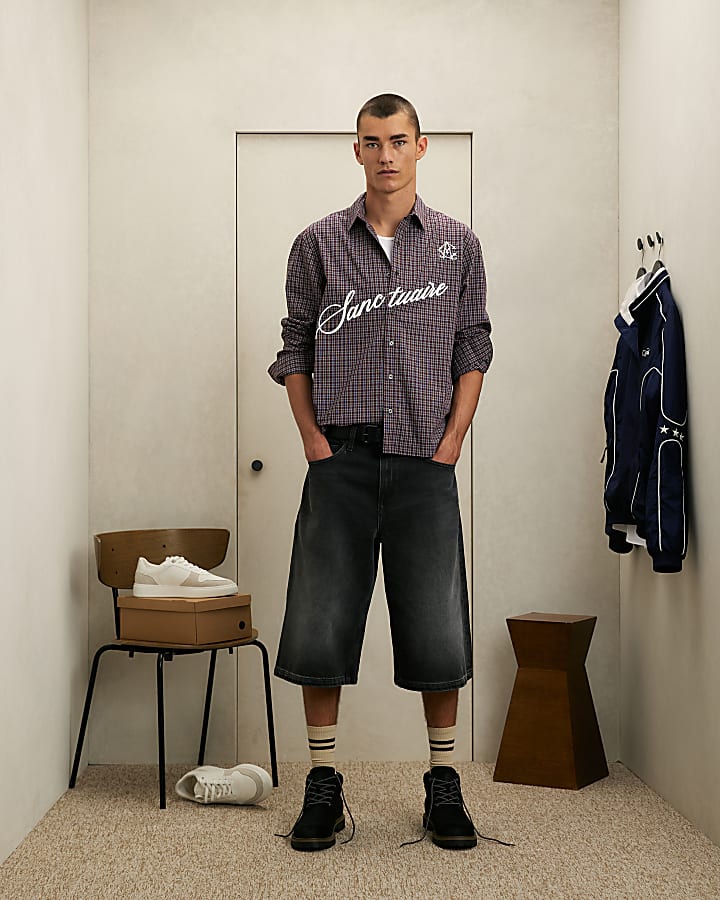 Red Boxy Fit Sanctuaire Check Shirt
