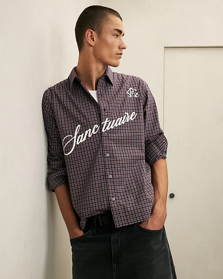 Red Boxy Fit Sanctuaire Check Shirt