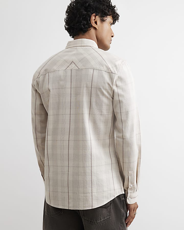 Beige Micro Check Corduroy Shirt