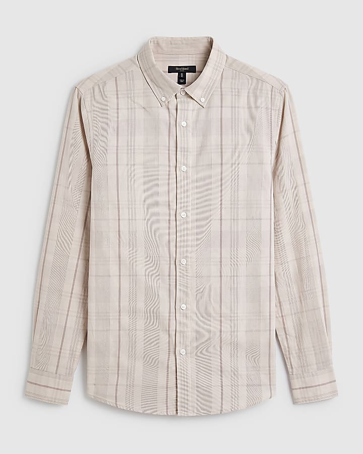 Beige Micro Check Corduroy Shirt