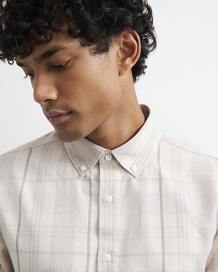 Beige Micro Check Corduroy Shirt