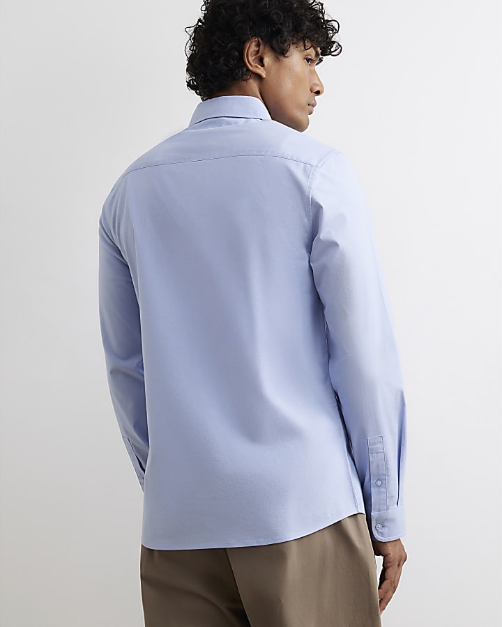 Blue Muscle Fit Cotton Long Sleeve Shirt