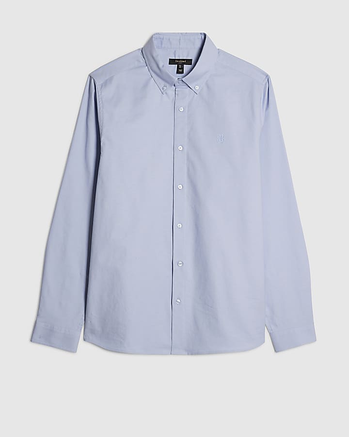 Blue Muscle Fit Cotton Long Sleeve Shirt