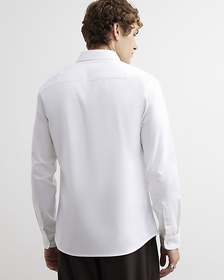 White  Muscle Fit Long Sleeves Oxford Shirt
