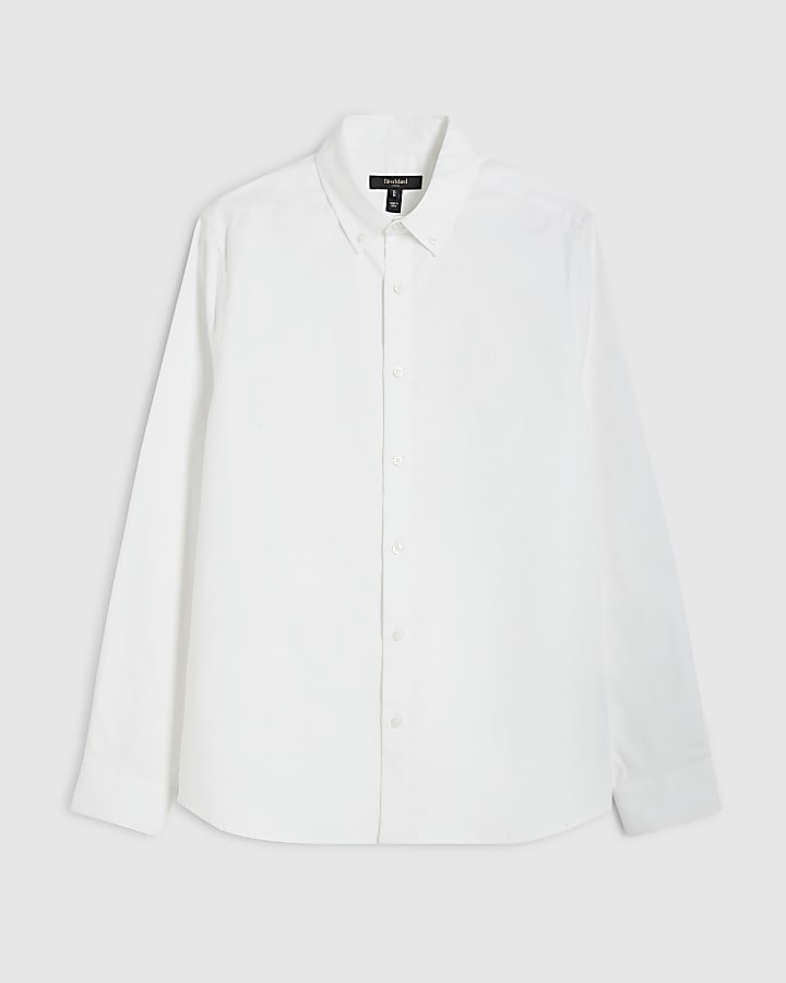 White  Muscle Fit Long Sleeves Oxford Shirt