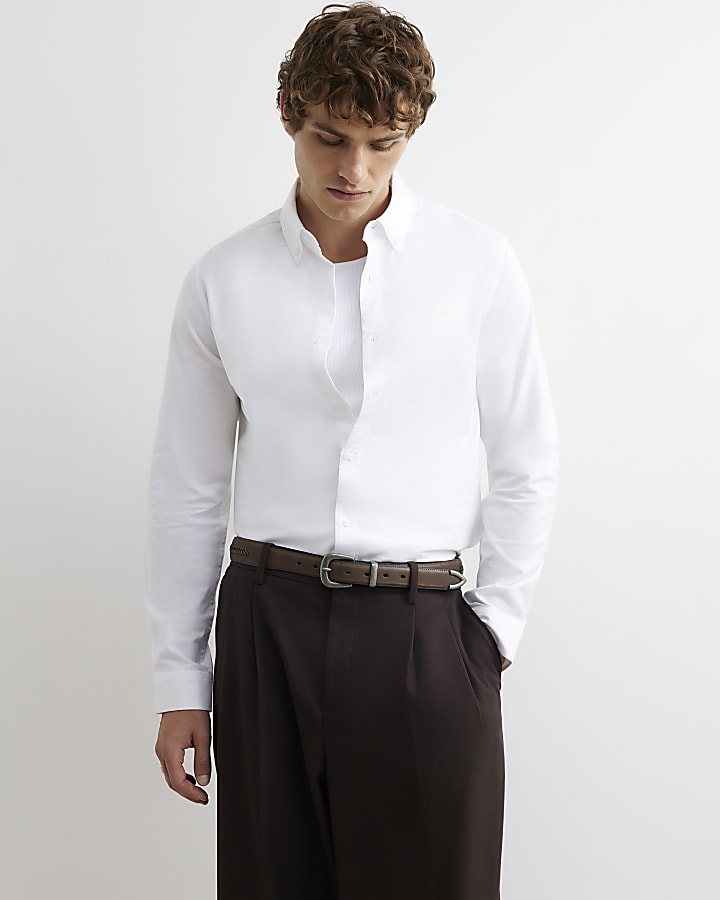 White  Muscle Fit Long Sleeves Oxford Shirt