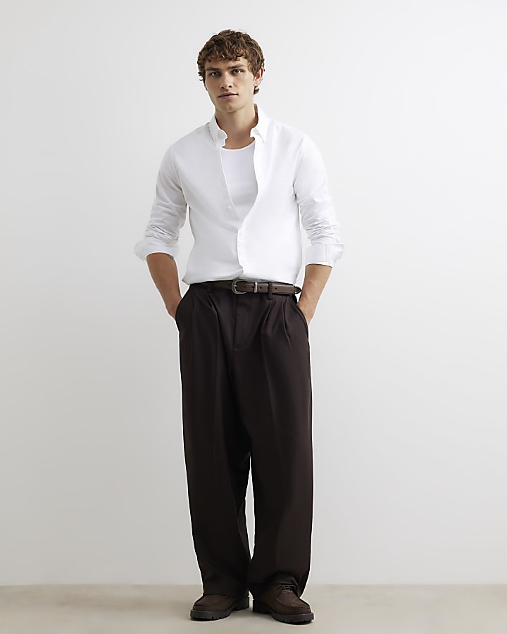 White  Muscle Fit Long Sleeves Oxford Shirt