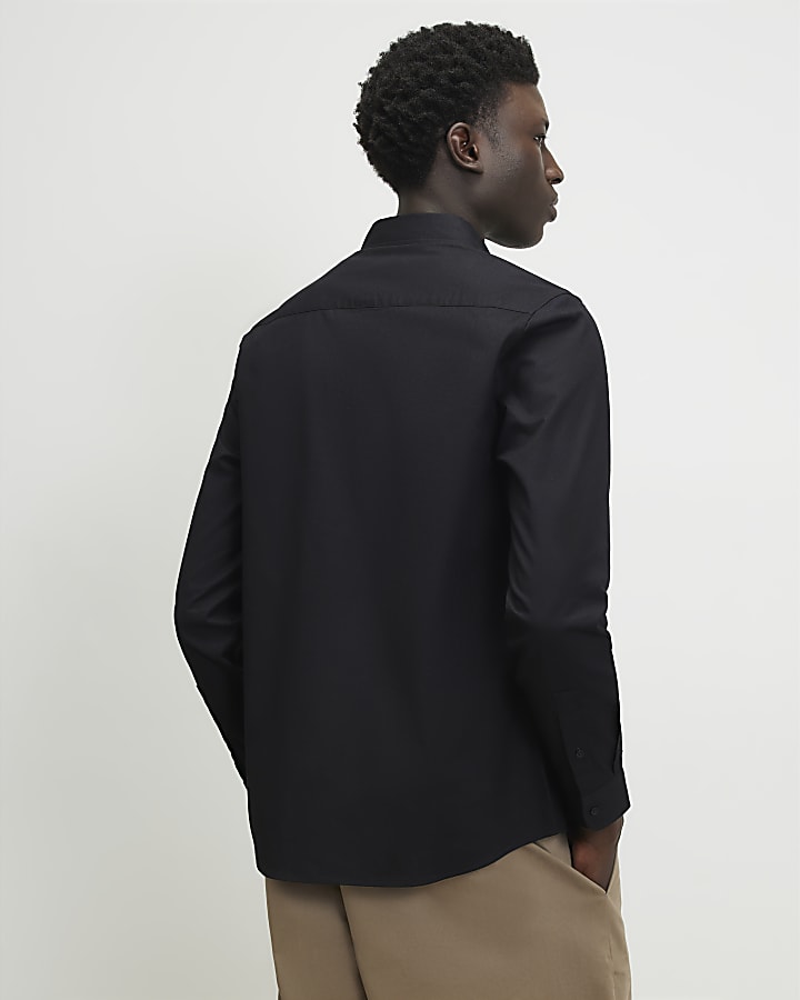 Black Muscle Fit Cotton RI Oxford Shirt