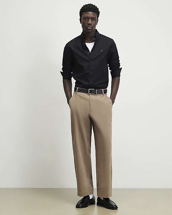 Black Muscle Fit Cotton RI Oxford Shirt