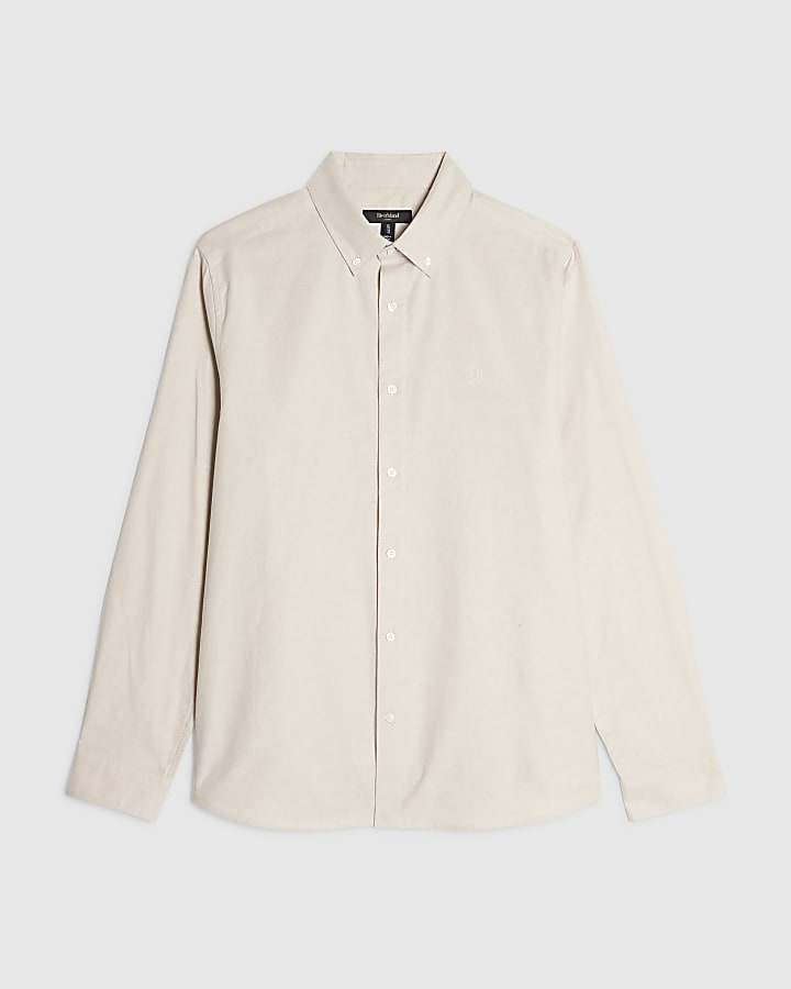 Beige Muscle Fit Cotton Long Sleeve Shirt
