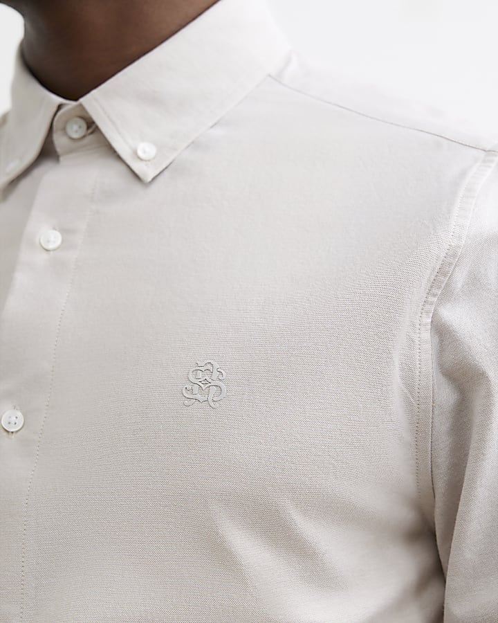 Beige Muscle Fit Cotton Long Sleeve Shirt