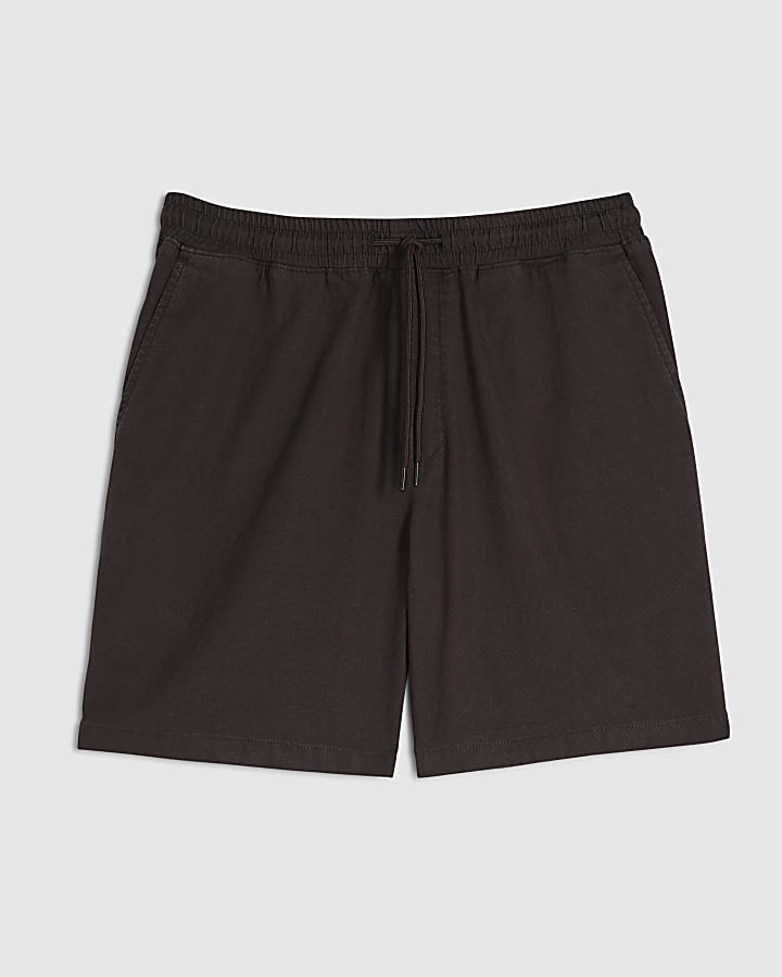 Brown Cotton Drawstring Waist Shorts