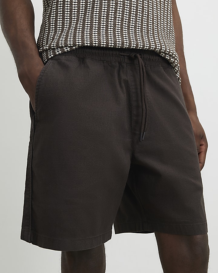 Brown Cotton Drawstring Waist Shorts