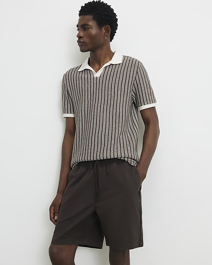Brown Cotton Drawstring Waist Shorts