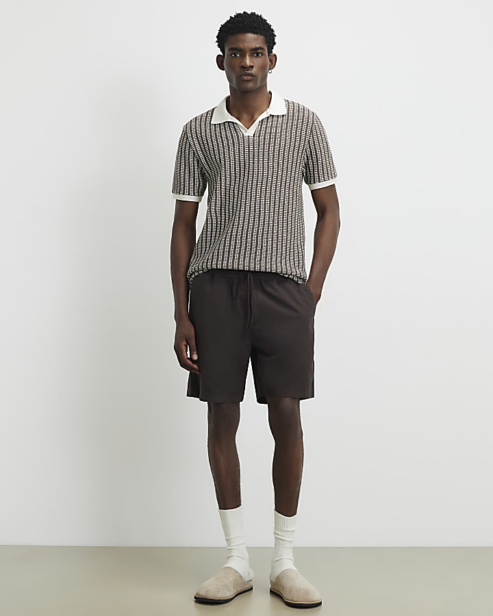 Brown Cotton Drawstring Waist Shorts