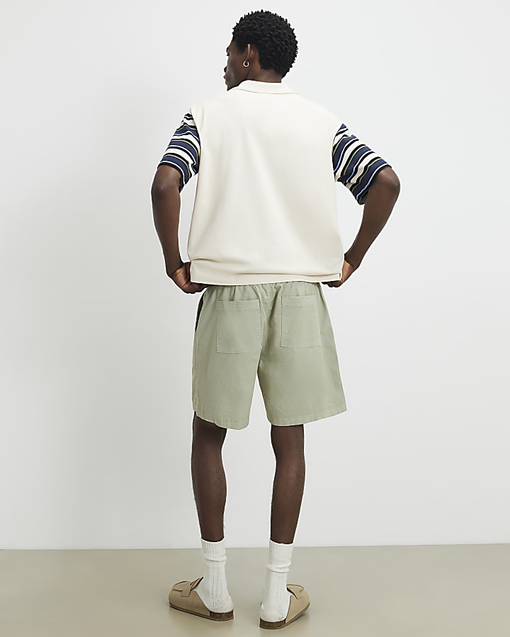 Green Cotton Drawstring Waist Shorts