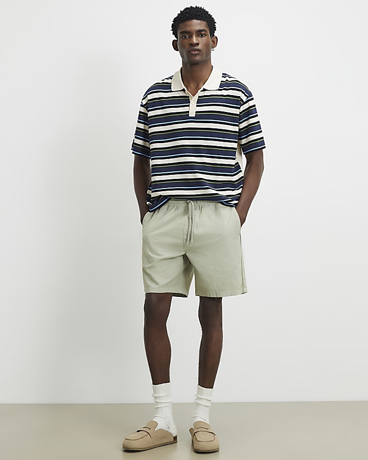 Green Cotton Drawstring Waist Shorts