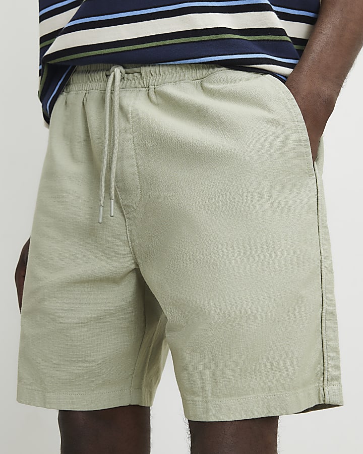 Green Cotton Drawstring Waist Shorts
