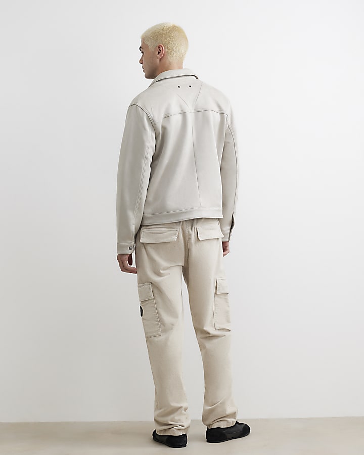 Beige Loose Fit Corduroy Cargo Trousers