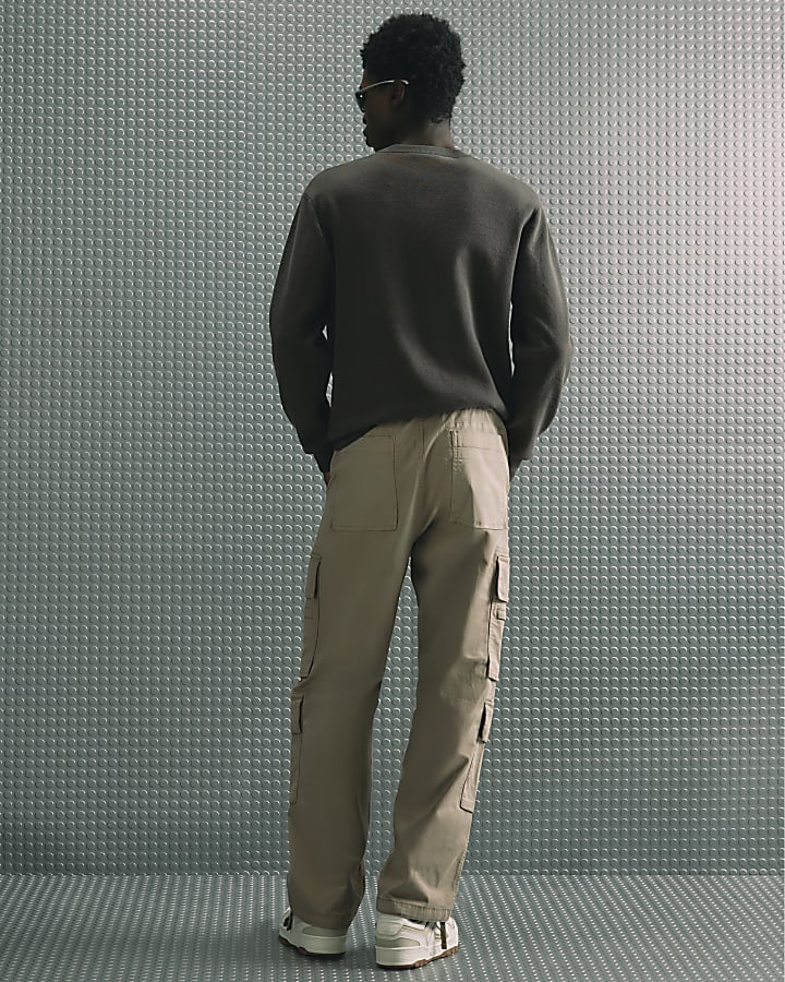 Beige Baggy Fit Cargo Trousers
