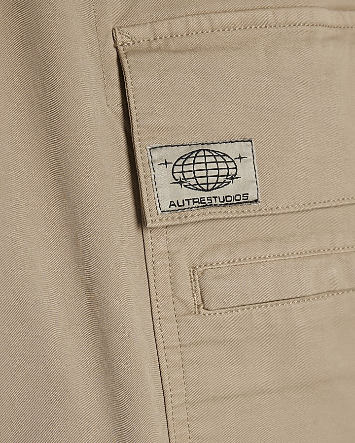 Beige Baggy Fit Cargo Trousers