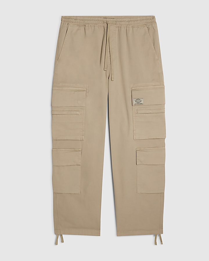 Beige Baggy Fit Cargo Trousers