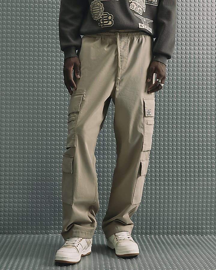Beige Baggy Fit Cargo Trousers
