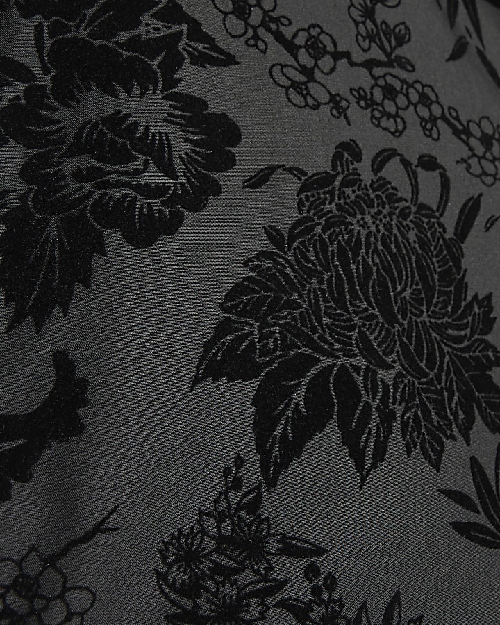 Black Twisted Tailor Floral Flocked Shirt