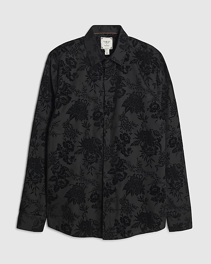 Black Twisted Tailor Floral Flocked Shirt