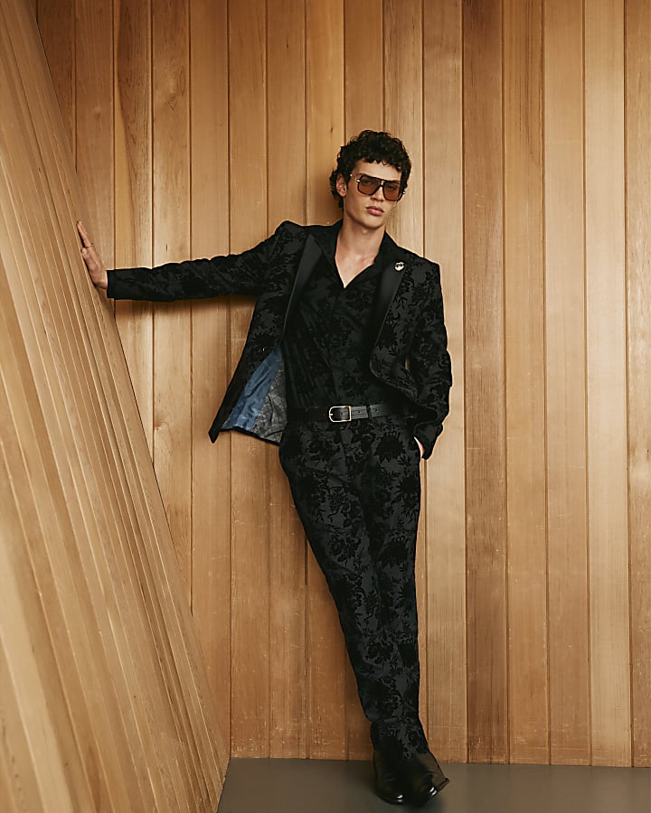 Black Twisted Tailor Floral Flocked Shirt