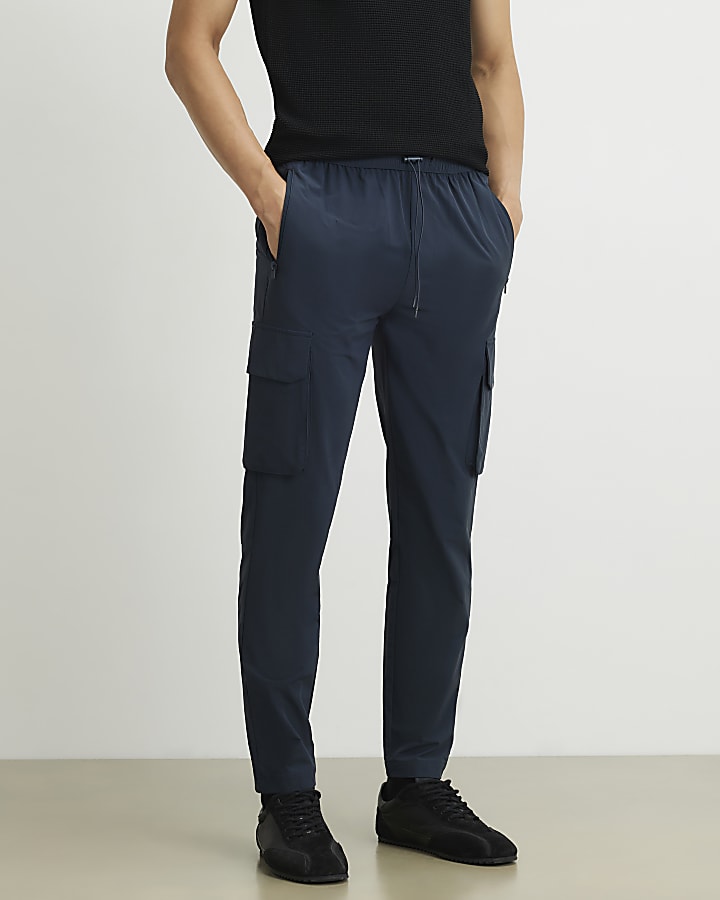 Navy Skinny Fit Cargo Trousers