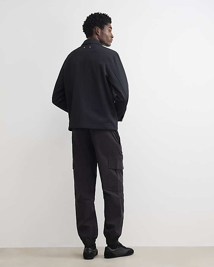 Black Regular Fit Cargo Trousers