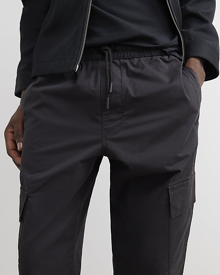 Black Regular Fit Cargo Trousers