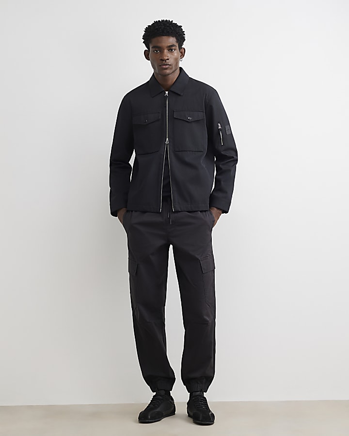 Black Regular Fit Cargo Trousers