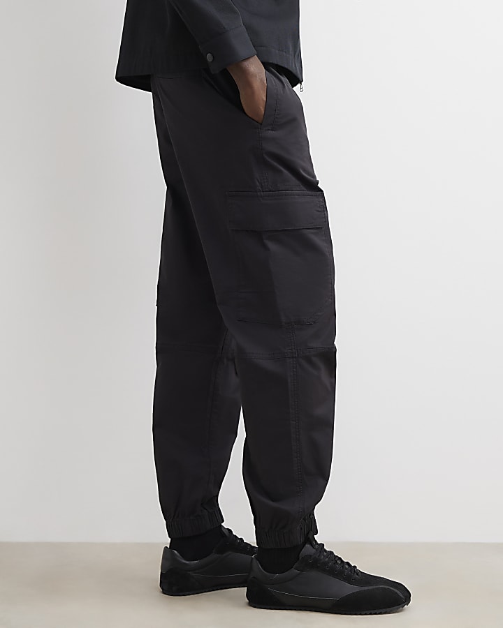 Black Regular Fit Cargo Trousers